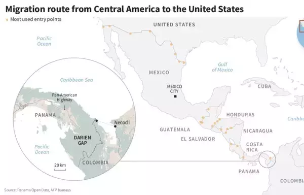 Mapa de Centroamérica y México que muestra los puntos de entrada más utilizados por los migrantes que se dirigen a Estados Unidos. [Tatiana Magarinos y Gustavo Izus / AFP]