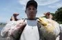 
Un pescador fotografiado mientras transporta pescado en Puntarenas, Costa Rica. Las pieles de pescado se convierten en cueros que se utilizarán para confeccionar ropa y artículos como pendientes y collares. [Ezequiel Becerra/AFP]        