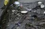 
Un pájaro se posa en un trozo de madera cerca de la basura que flota en el río Atrato, en el municipio de Quibdó, departamento de Chocó, Colombia. [Raúl Arboleda/AFP]        